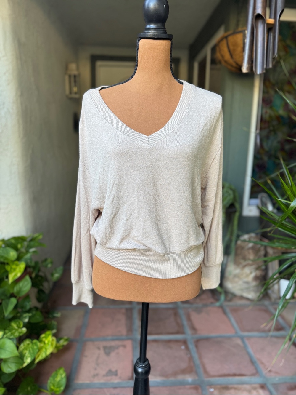 Z Supply Women's V-Neck Pullover Sweater in Light Beige